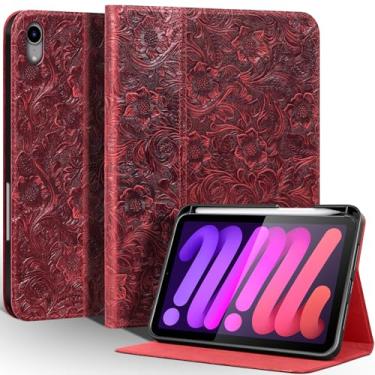 Imagem de Gexmil Capa de couro para iPad mini 7 (A17 Pro) 2024 / iPad mini 6 geração 2021 8,3 polegadas, capa de couro de vaca premium com suporte para lápis, suporte ajustável, despertar/hibernar