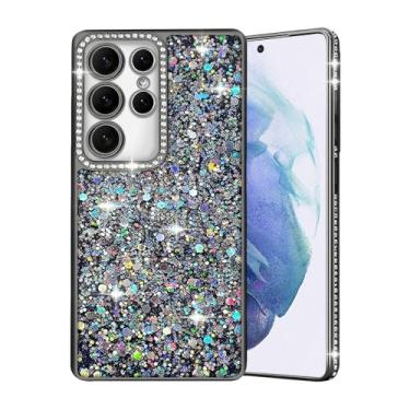 Imagem de AUCAN Capa brilhante com glitter para Samsung Galaxy S25, capa de TPU à prova de choque de diamante de luxo brilhante com proteção para câmera capa de telefone com revestimento de cristal para