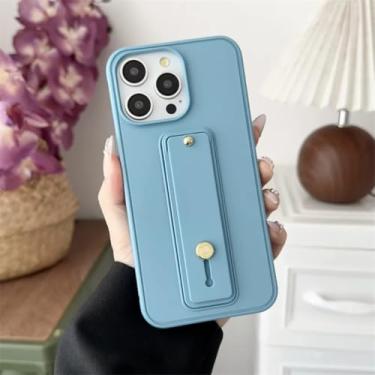 Imagem de IRTGFG Capa de celular colorida com suporte para pulseira e proteção contra quedas para iPhone 16 Pro (para iPhone 16 Pro/azul pico distante)