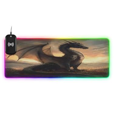 Imagem de CEBUGI Mouse pad de carregamento sem fio Dragon 15W rápido para jogos com 14 iluminação LED RGB para jogos, PC, laptop, mesa 80 x 30 cm