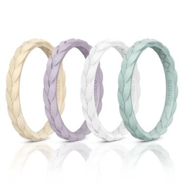 Imagem de Egnaro Anéis de aniversário de silicone finos: 2,5 mm de largura - 2 mm de espessura, design de tecido de declaração, alianças de casamento femininas, 2-5 variedades de pacotes múltiplos, 5.5-6