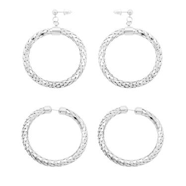 Imagem de 2 pares de brincos modernos banhados a ouro 18 k banhado a ródio feminino, Medium, Metal, Sem pedra preciosa