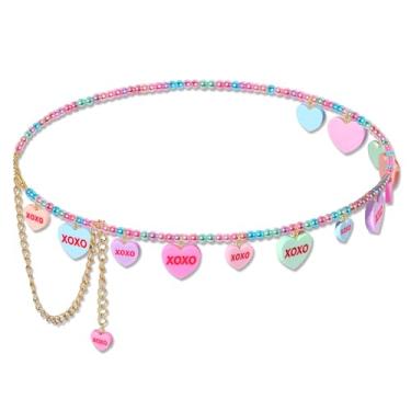 Imagem de Corrente de cintura de coração para conversas dos namorados, plus size, ajustável, colorido, coração, pérola, contas, cinto, dia dos namorados, corrente corporal, acessório para decoração de calças de