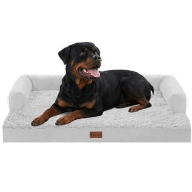 Imagem de Casa Paw Camas ortopédicas para cães extragrande, à prova d'água, espuma para ovos, GG, com laterais 122 x 76 cm, sofá-camas para cães grandes com capa lavável removível e fundo antiderrapante, cinza