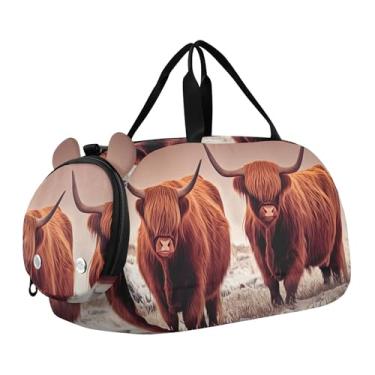 Imagem de Bolsa esportiva de viagem para meninos, fim de semana, bolsa de viagem para academia infantil, Gado de vaca Highland, Clássico