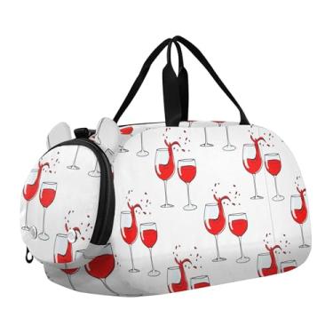 Imagem de Bolsa de viagem para meninos, biscoitos de gengibre de Natal, bolsas noturnas, bolsas infantis para viagem, bolsa de ginástica, bagagem infantil, Taça branca com salpicos de vinho tinto, Clássico