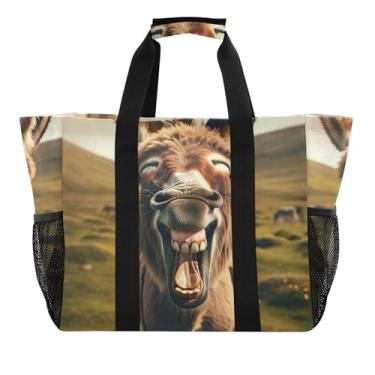 Imagem de Joitme Bolsas de praia engraçadas de burro femininas modernas grandes dobráveis sacolas reutilizáveis para compras de mantimentos bolsa de pano lavanderia estética bolsas de viagem mãe