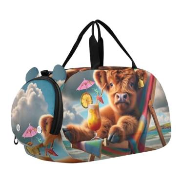 Imagem de Bolsa esportiva de Natal para meninas Highland Cow, bolsa de viagem para fim de semana, compartimento para sapatos noturnos, bolsa esportiva para meninos, Linda vaca Highland Holiday, Clássico