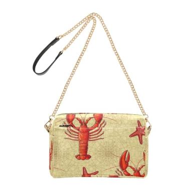 Imagem de Bolsa feminina cruzada vibrante lagosta vermelha bege bolsa para celular bolsa de ombro com alça de corrente de couro PU