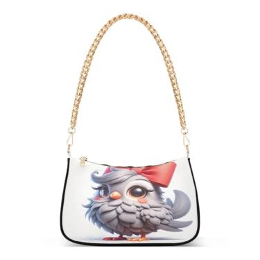 Imagem de Linda bolsa de ombro com corrente de pássaro de desenho animado, bolsa feminina Hobo para uso diário ou festa