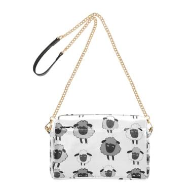 Imagem de Joitme Bolsa de ombro feminina transversal para telefone linda bolsa de ombro de couro PU alça de corrente fofa preta cinza ovelha branca