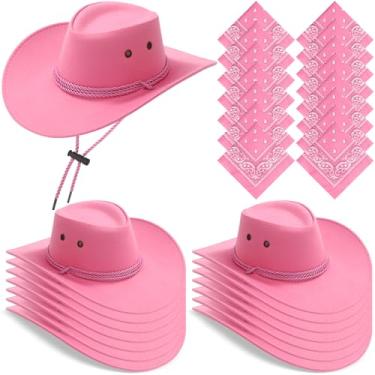 Imagem de Coume Chapéu de cowboy ocidental, acessórios de fantasia, padrão paisley, conjunto de bandana, chapéus de vaqueira, pacote grande para mulheres e homens, festa à fantasia, 30 peças (rosa)