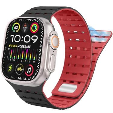 Imagem de HEPUP Pulseira de silicone magnética esportiva para Apple Watch SE SE2 e séries 9/8/7/6/5/4 Ultra 2/Ultra de 49 mm, 45 mm, 44 mm e 42 mm, 49/45/44/42mm, Ágata