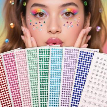 Imagem de 9 peças flor colorida estrela redonda minimalista decoração facial 3D Dia dos Namorados, presentes de carnaval baile de máscaras para cabelo olhos rosto tatuagem temporária com decoração corporal