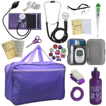 Imagem de Kit Enfermagem Medidor Glicose Aparelho de Pressão Esteto Multi PA MED