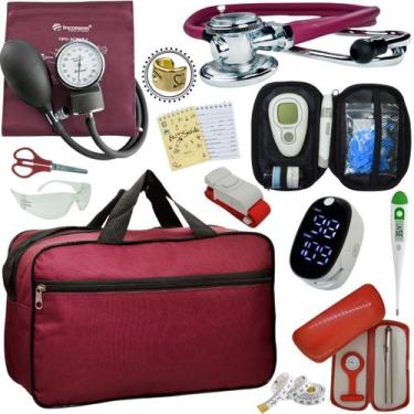 Imagem de Kit Bolsa Cores Aparelho de Pressao Esfigmomanometro Estetoscópio Medi
