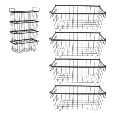 Imagem de AUNMAS 4 Cestas de Armazenamento do Congelador Dos Pces, Grandes Caixas de Armazenamento do Fio Ferro Com Punhos para o Congelador, Despensa, Organização Banheiro