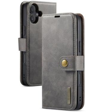 Imagem de Genérico Capa com tampa para iPhone 17/17 Air/17 Pro/17 Pro MAX, capa de couro retro de negócios com ranhuras para cartões, função de suporte, tipo carteira removível magnética (cinzento, 17 Air)