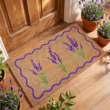 Imagem de Dunzy Tapete de porta lavanda roxo lavanda floral bem-vindo tapete de coco primavera flor antiderrapante tapetes decorativos para porta da frente interior exterior casa entrada varanda