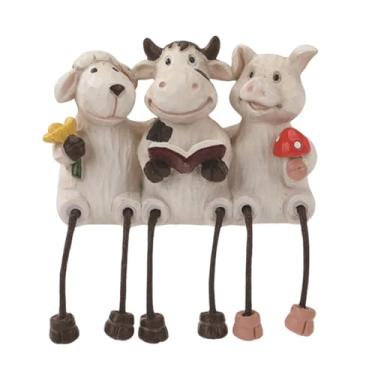 Imagem de Semeid Cute Farm Animal Shelf Sitters with Dangling Legs - Farmhouse Resin Sheep Cow Pig Figurine with Hanging Feet, Fun Planter Hanger for Fall & Harvest Home, Kitchen & Garden Decorations