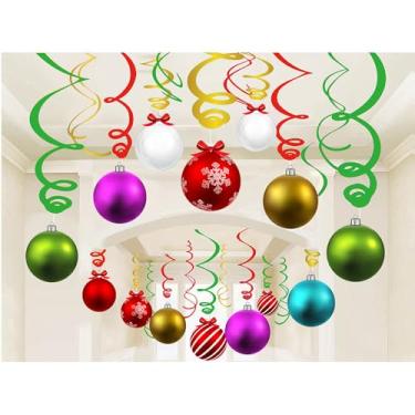 Imagem de 30 peças de decorações de redemoinho de pendurar para festa de Natal com tema de Natal para pendurar no teto para decoração de festa de aniversário com tema de bola de Natal