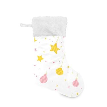 Imagem de Wassud Meias de Natal grandes com estrelas e balões de Natal de 45,7 cm com punho branco, decoração de férias, pacote com 2