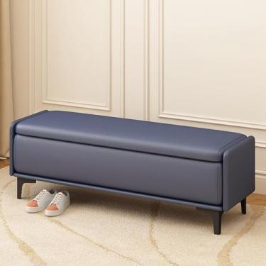 Imagem de End of Bed Storage Bench, Solid Wood Frame, PU Leather Upholstery, Large Storage Capacity, High-resilience Foam Filling, Sturdy Legs, Suitable for the Bedroom(H,70 * 40 * 40cm/28 * 16 * 16in)