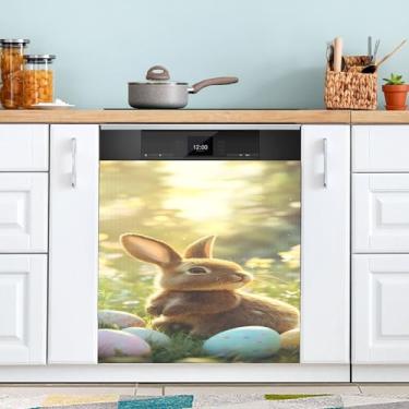 Imagem de SEHANY Capa magnética de conto de fadas fofo coelhinho da Páscoa, adesivos magnéticos decorativos antiarranhões para painel de geladeira e lava-louças, decoração de flores de fazenda de cozinha
