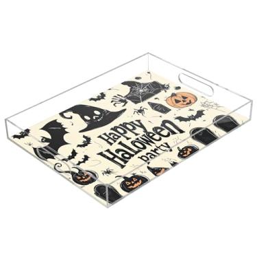 Imagem de xigua Bandeja de servir de acrílico fantasma de Halloween com alças à prova de derramamento, bandejas decorativas de festa de Halloween, bandeja organizadora de bancada para banheiro, cozinha, 30,5 x