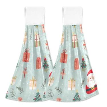 Imagem de Blueangle 2 peças de bonecos de neve de desenho animado toalhas de gravata penduradas toalha de mão toalha de mão absorvente de veludo coral macio pano para cozinha banheiro (363)