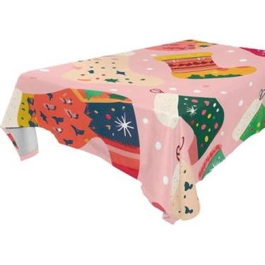 Imagem de Blueangle Toalha de mesa de meias de Natal – Toalha de mesa retangular de poliéster impermeável e resistente a manchas para ambientes internos e externos, 152 x 228 cm (194)