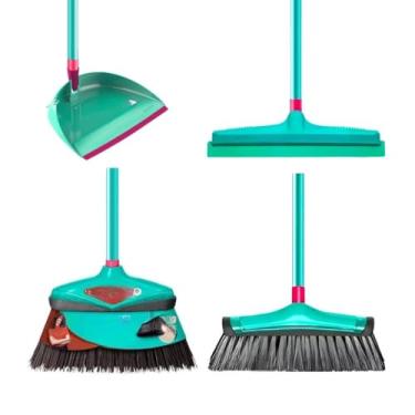 Imagem de Kit Limpeza Noviça Completo - 1 Vassoura Externa, 1 Vassoura Interna, 1 Pá de Lixo e 1 Rodo com Cabo, Eficiente para Casa e Apartamento, Utensílios Práticos para Limpeza Diária