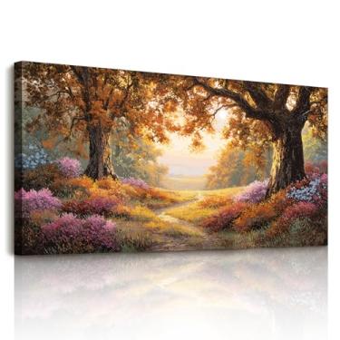 Imagem de SERIMINO Arte de parede de floresta, decoração de parede grande, arte de parede de outono, pinturas de paisagem de floresta campestre, imagens de flores de carvalho para sala de estar, quarto