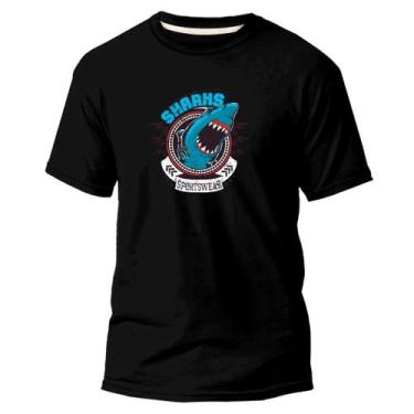 Imagem de Camiseta Basica Algodão Premium Estampa Digital Shark Sports, Preto, G