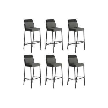 Imagem de Kit 6 Banquetas de Cozinha Duo 1753 6 Un Preto/Linho Grafite/Courano Preto - Carraro