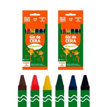 Imagem de Kit 2 Caixas com 06 Giz de Cera Cada Fino 8×88 mm 06 Cores: Escolar e Doméstico