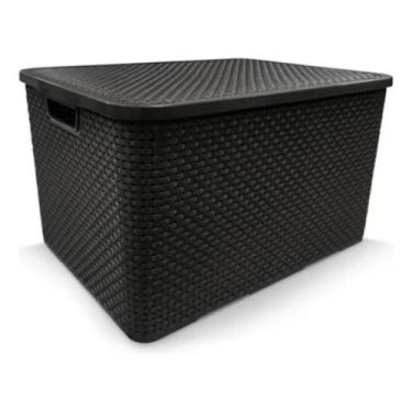 Imagem de Caixa organizador rattan grande preto 40l resistente - ARQPLAST