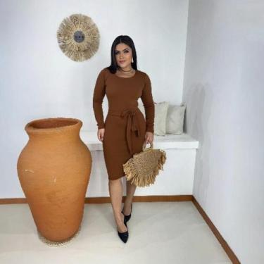 Imagem de Vestido MIDI Tubinho Faixa Moda Evangélica Feminina - Miss Flower, Mar