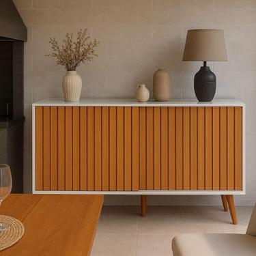 Imagem de Buffet Aparador Duna Off White e Nature Portas de Correr design Ripado