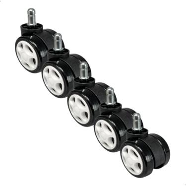 Imagem de Kit de 5 Rodinhas para Cadeira Gamer e Executiva com Encaixe Universal,Rodízios em PU com Rotação 360° e Estrutura Reforçada (Branco)