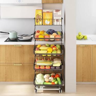 Imagem de Fruteira de Chão para Cozinha, Carrinho Organizador de Cozinha de 5 Níveis com Rodas de Bloqueio, Ideal para Armazenar Cebolas, Batatas e Frutas