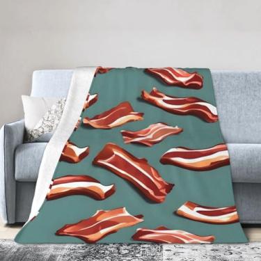 Imagem de Cobertor grande ultramacio com estampa de bacon listrado, perfeito para cama, sofá e viagens, manta de flanela aconchegante e quente