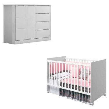 Imagem de Berço Americano Tico e Cômoda Infantil Eloá Branco Acetinado - Phoenix Baby