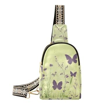 Imagem de CEBUGI Butterflies Wildflowers pequena bolsa tiracolo feminina de couro, pochete transversal para trilhas, viagens ao ar livre