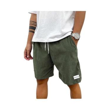 Imagem de Bermudas Casuais De Verão Em Corduroy Para Homens, Cor Sólida, Calças 