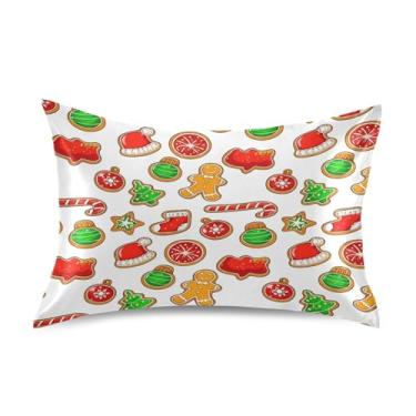 Imagem de Wassud Fronha de cetim padrão de Natal para cabelo e pele fronhas de seda lisa tamanho padrão capas de travesseiro respiráveis com fecho de envelope