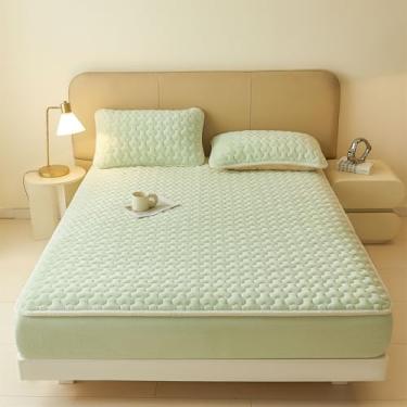 Imagem de Capa protetora de colchão acolchoada de cor sólida, lençol macio para a pele, colchão de hotel, bolsos profundos, capas à prova de poeira, lavável - verde | 90 x 200 cm (conjunto de 2 peças)