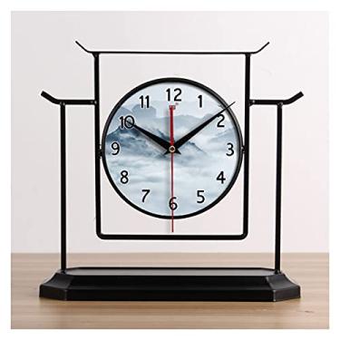 Imagem de U5GAAALPPQ9 Relógio de mesa, relógio de mesa, relógio de mesa, novos relógios de estilo chinês, decoração para casa, sala de estar, ornamentos, relógio retro, relógio de secretária decorativo de 30 cm