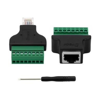 Imagem de DTECH Pacote com 2 conectores RJ45 fêmea RJ45 sem solda RJ45 macho RJ45 para adaptador de terminal de parafuso de 8 pinos 8p8c 568B bloco de rede para câmera CCTV DVR cabo extensão Ethernet Cat5e 6e 7
