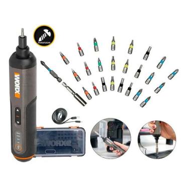 Imagem de Parafusadeira Bivolt 4,0v Com Led E Kit Bits Wx240 Worx Cor Preto Freq